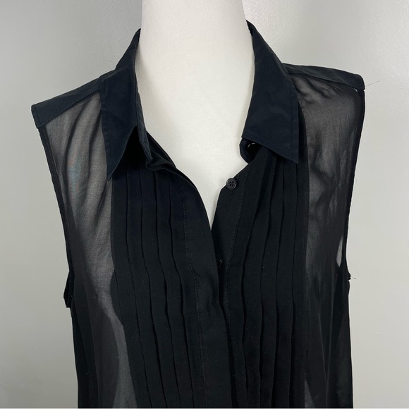 White House Black Market Sheer Black Sleeveless Blouse - Picture 2 of 6